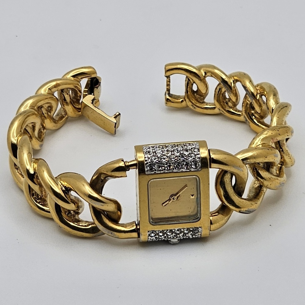 Vintage Franklin Mint 1989 Womens Crystal 22K Gold EP Bracelet Watch